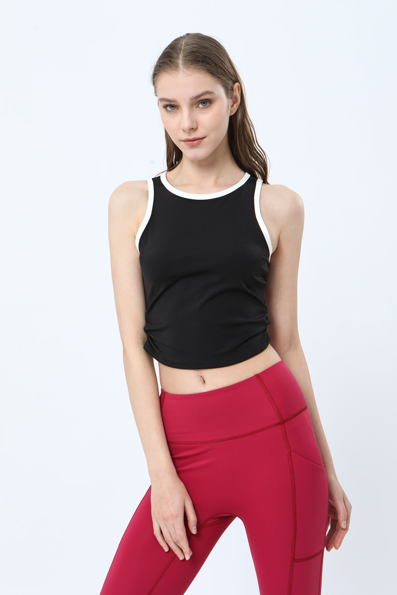 Cropped Contrast Binding Ruched Side Tank Top