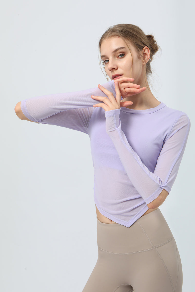 Women's Mesh Breathable Semi-Sheer Long Sleeve Shirt