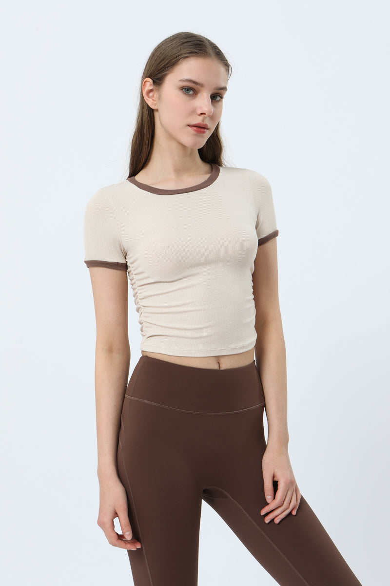 Contrast Binding Ruched  T-Shirt