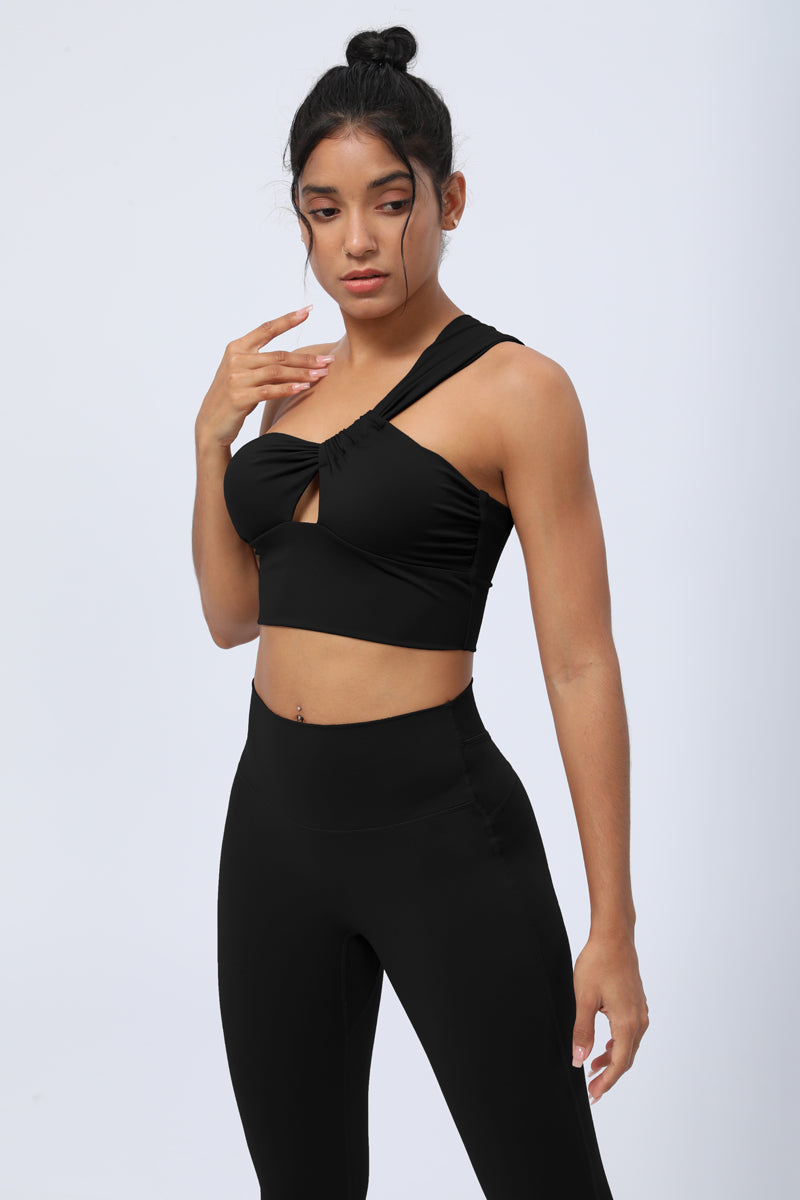 Ladies' One Shoulder Tight Sports Running Fitness Yoga Bra Top
