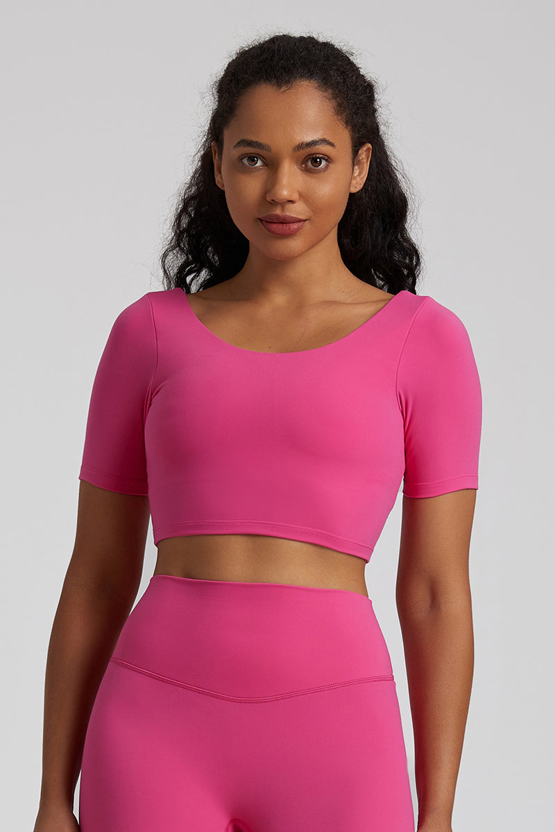 Cut-Out Back Short-Sleeved Sports Top