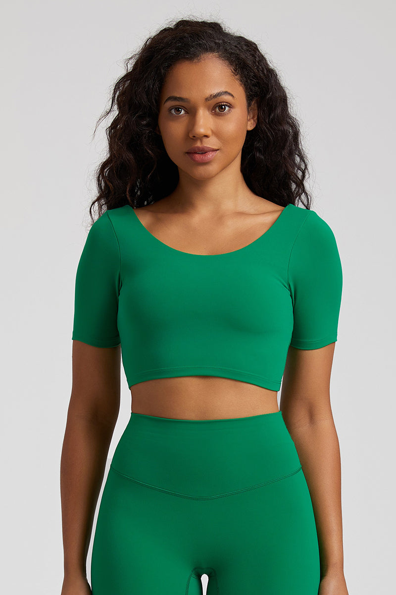 Cut-Out Back Short-Sleeved Sports Top