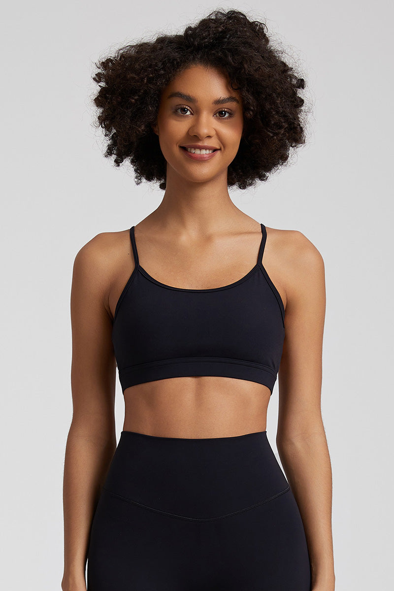 Solid Color Back Cut-Out Sports Bra