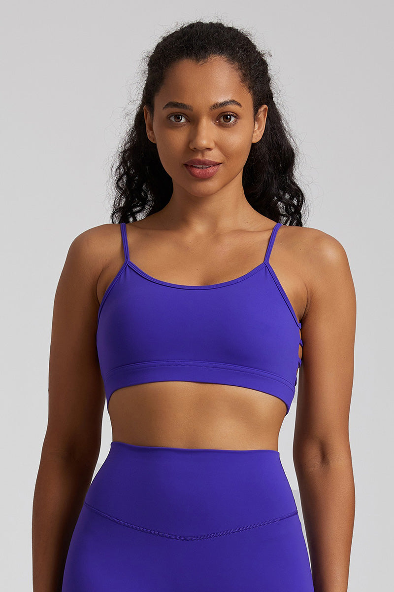 Solid Color Back Cut-Out Sports Bra
