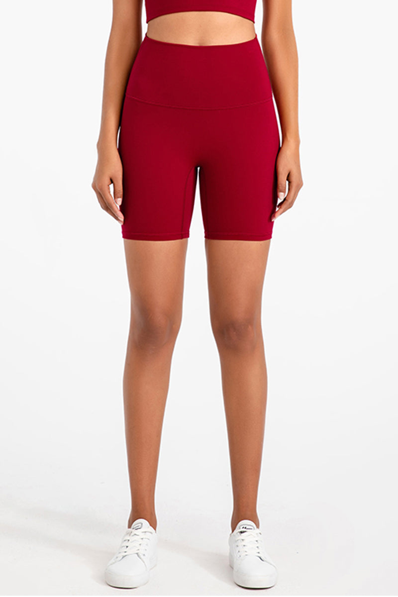 Solid High-Waisted Stretch Sports Shorts