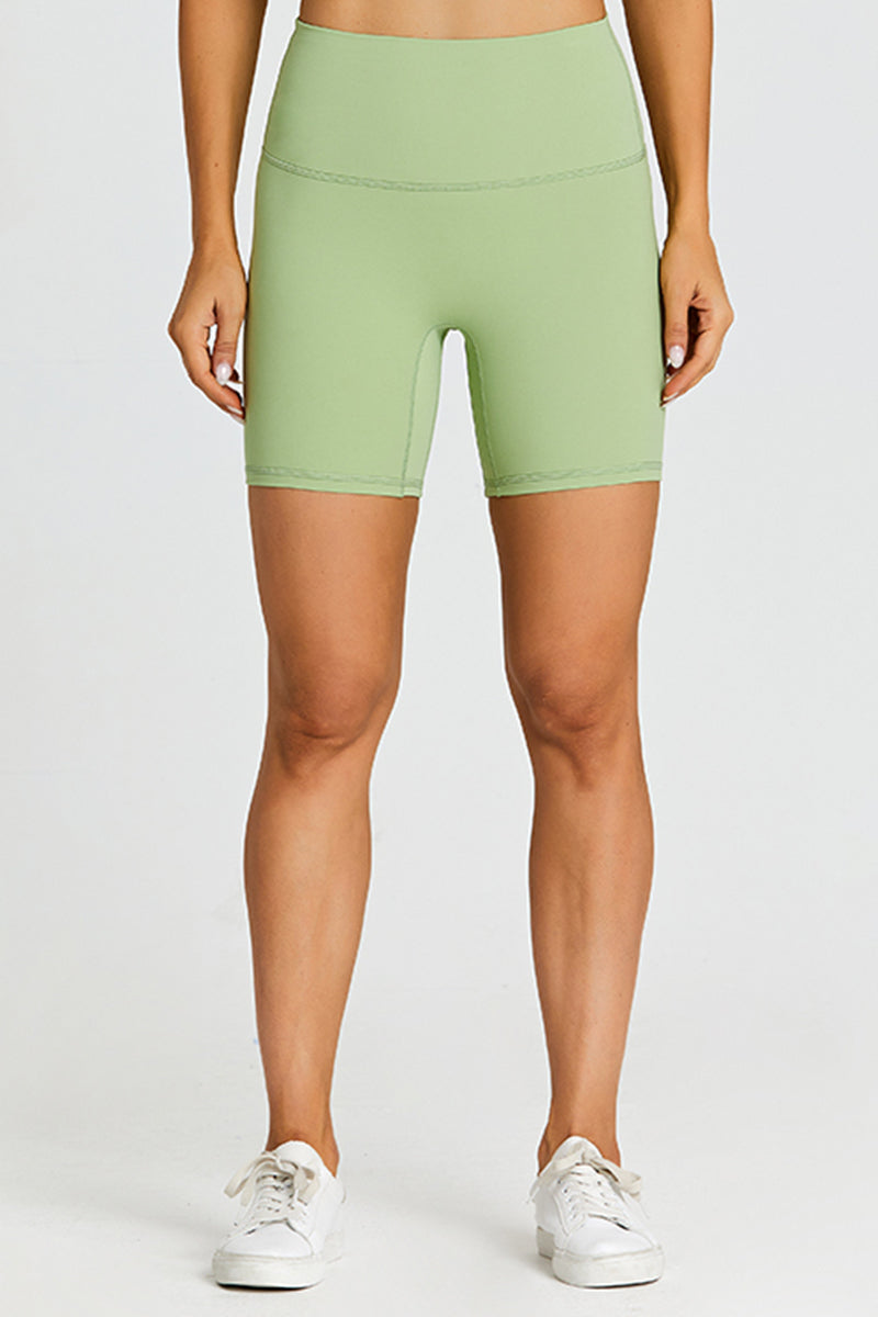 Solid High-Waisted Stretch Sports Shorts